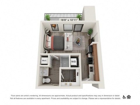 Floor plan for studio, 1 bath, 434 sqft