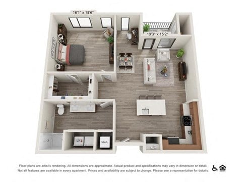 Floor plan for 1 bed, 1 bath, 809 sqft