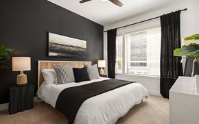 Atlanta apartment for rent - Modern Bedroom Featuring Statement Wallpaper and Generous Windows