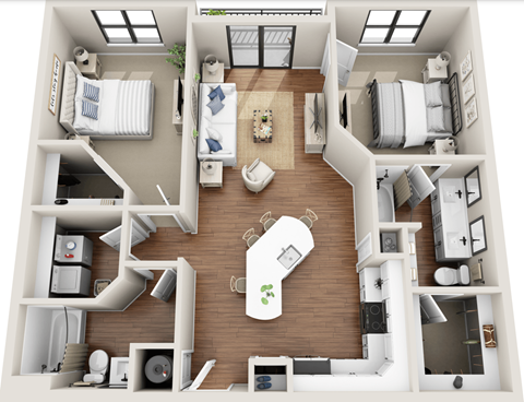 Floor plan for 2 beds, 2 baths, 1115 sqft