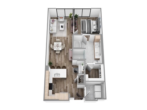 Floor plan for 1 bed, 1 bath, 837 sqft