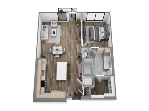 Floor plan for 1 bed, 1 bath, 930 sqft