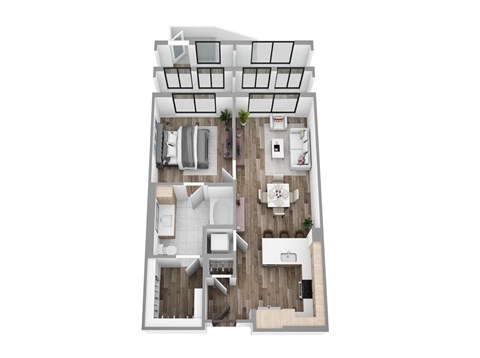 Floor plan for 1 bed, 1 bath, 695 sqft