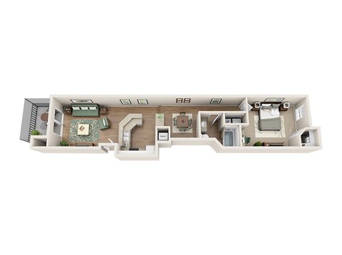 Floor plan for 1 bed, 1 bath, 820 sqft
