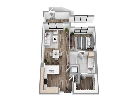 Floor plan for 1 bed, 1 bath, 706 sqft