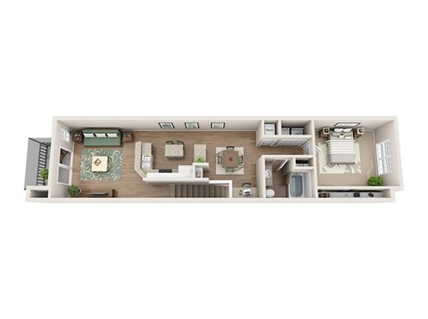 Floor plan for 1 bed, 1 bath, 970 sqft