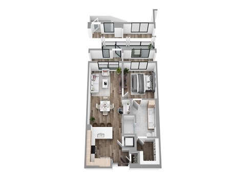 Floor plan for 1 bed, 1 bath, 842 sqft