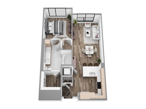 Floor plan for 1 bed, 1 bath, 754 sqft