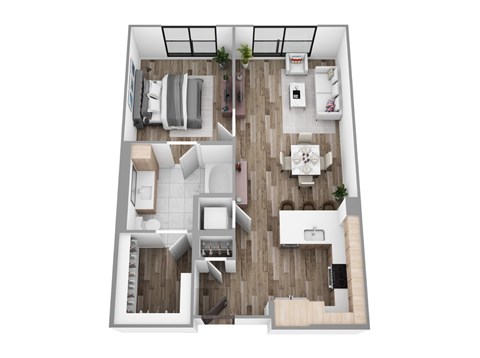Floor plan for 1 bed, 1 bath, 791 sqft