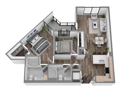 Floor plan for 2 beds, 2 baths, 1102 sqft