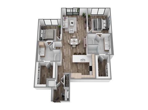 Floor plan for 2 beds, 2 baths, 1288 sqft