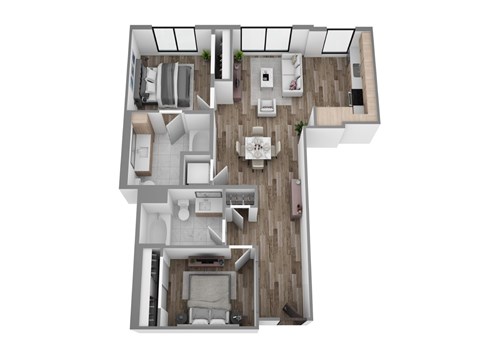Floor plan for 1 bed, 1 bath, 674 sqft