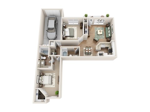 Floor plan for 2 beds, 2 baths, 1105 sqft