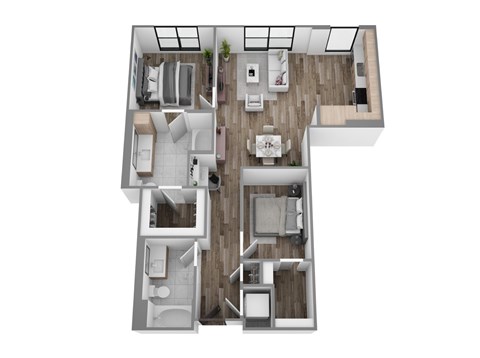 Floor plan for 2 beds, 2 baths, 1086 sqft