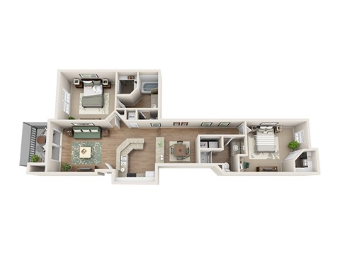 Floor plan for 2 beds, 2 baths, 1132 sqft