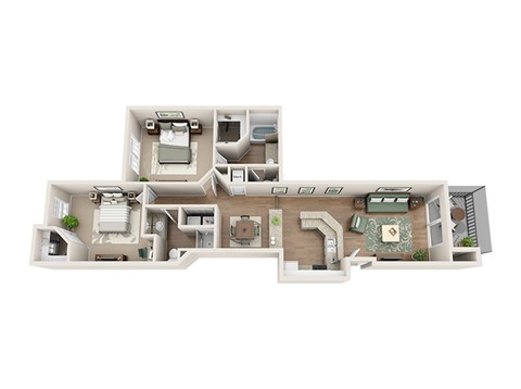 Floor plan for 2 beds, 2 baths, 1132 sqft