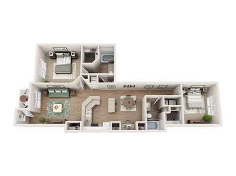 Floor plan for 2 beds, 2 baths, 1176 sqft