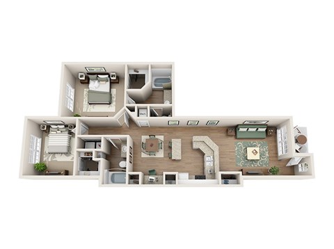 Floor plan for 2 beds, 2 baths, 1176 sqft