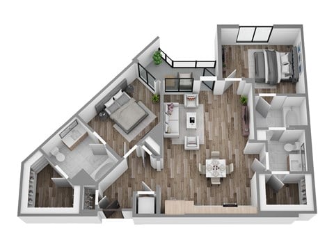 Floor plan for 2 beds, 2 baths, 1151 sqft