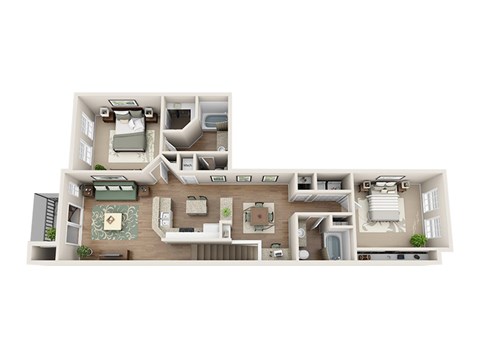 Floor plan for 2 beds, 2 baths, 1260 sqft