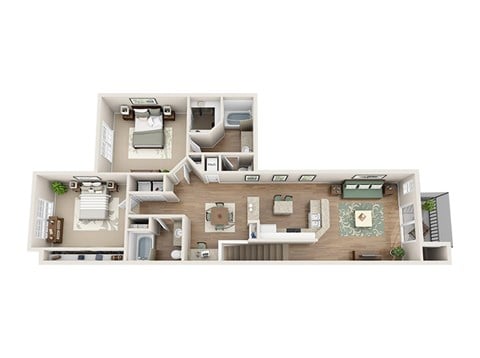 Floor plan for 2 beds, 2 baths, 1260 sqft