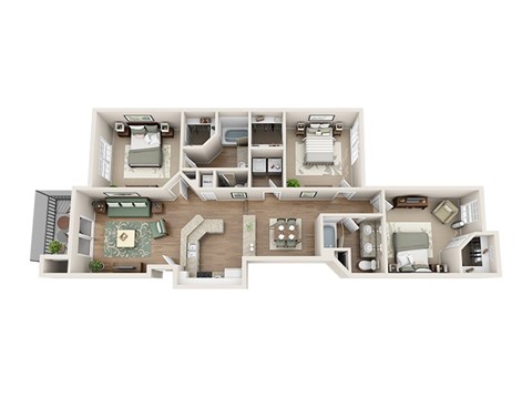 Floor plan for 3 beds, 2 baths, 1362 sqft