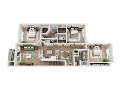 Floor plan for 3 beds, 2 baths, 1516 sqft
