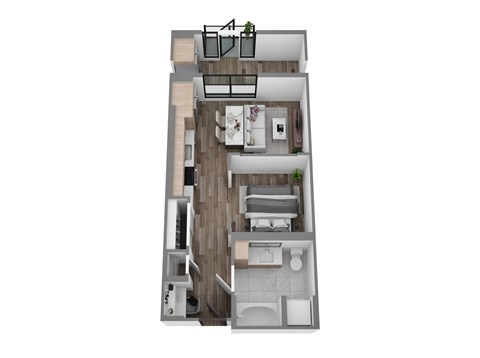 Floor plan for studio, 1 bath, 579 sqft