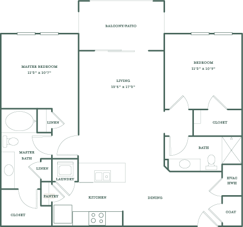 Floor plan for 2 beds, 2 baths, 1060 sqft