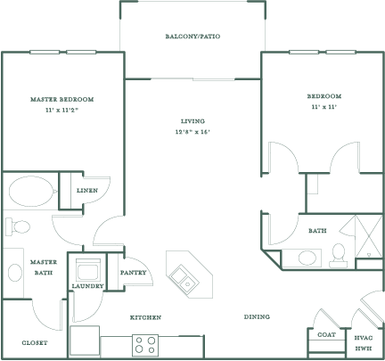 Floor plan for 2 beds, 2 baths, 1115 sqft