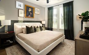Nashville apartment for rent - Modern Bedroom with Large Windows and Rich Toned Decor
