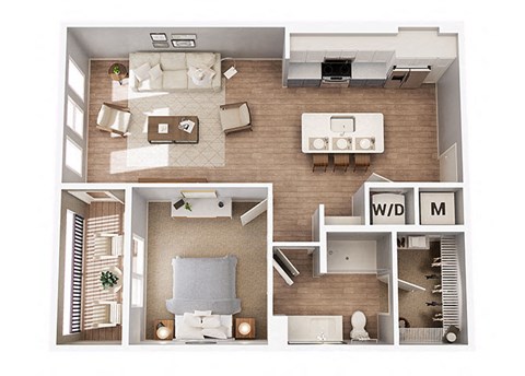 Floor plan for 1 bed, 1 bath, 765 sqft