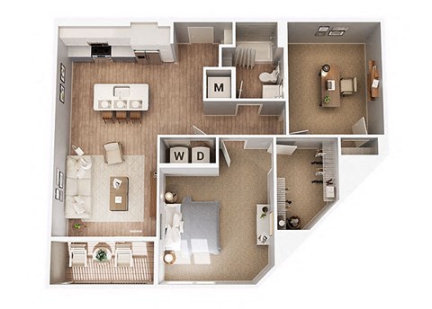 Floor plan for 1 bed, 1 bath, 1089 sqft