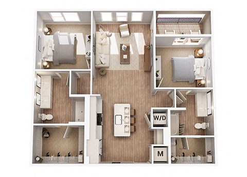 Floor plan for 2 beds, 2 baths, 1122 sqft
