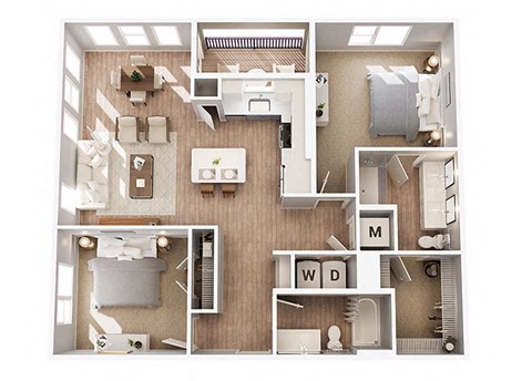 Floor plan for 2 beds, 2 baths, 1164 sqft