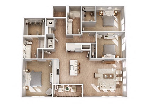 Floor plan for 3 beds, 2 baths, 1669 sqft