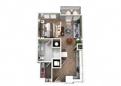 Floor plan for studio, 1 bath, 609 sqft