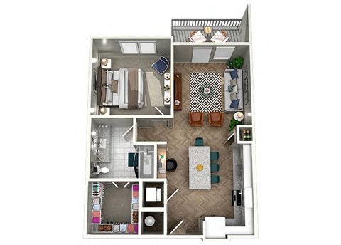 Floor plan for 1 bed, 1 bath, 778 sqft