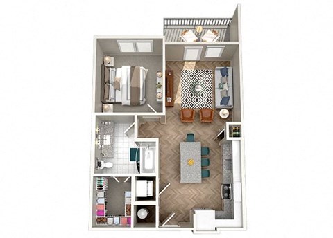 Floor plan for 1 bed, 1 bath, 732 sqft