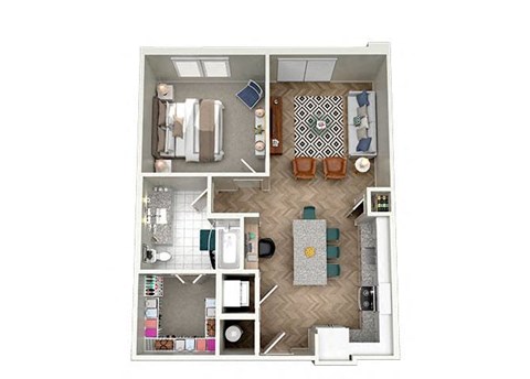 Floor plan for 1 bed, 1 bath, 792 sqft