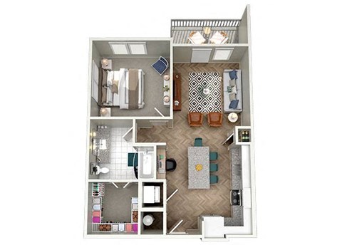 Floor plan for 1 bed, 1 bath, 777 sqft