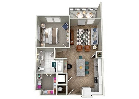 Floor plan for 1 bed, 1 bath, 775 sqft