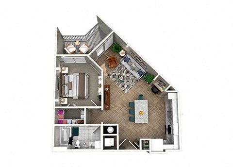 Floor plan for 1 bed, 1 bath, 751 sqft