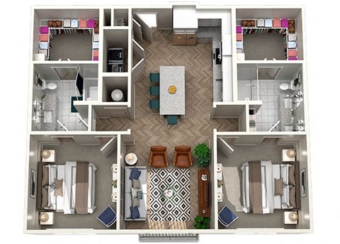Floor plan for 2 beds, 2 baths, 1082 sqft
