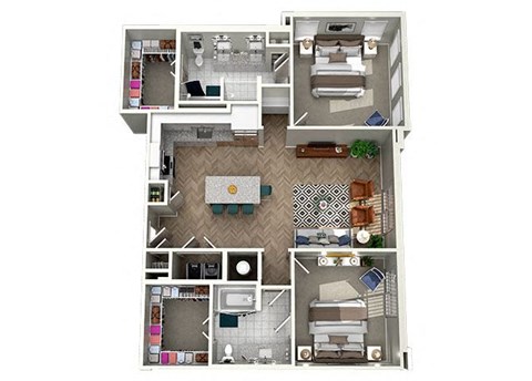 Floor plan for 2 beds, 2 baths, 1313 sqft