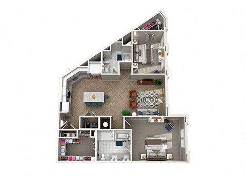 Floor plan for 2 beds, 2 baths, 1388 sqft