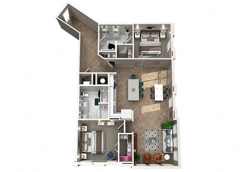 Floor plan for 2 beds, 2 baths, 1390 sqft