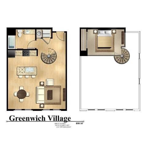 Floor plan for 1 bed, 1 bath, 793 sqft