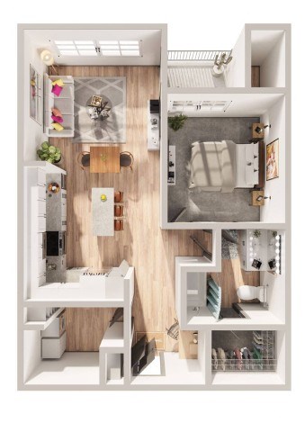 Floor plan for 1 bed, 1 bath, 815 sqft