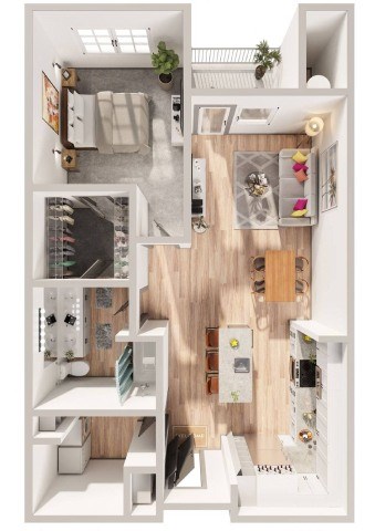 Floor plan for 1 bed, 1 bath, 858 sqft